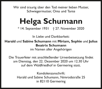 Traueranzeige von Helga Schumann von GESAMT