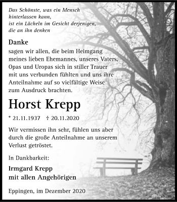 Traueranzeige von Horst Krepp von GESAMT