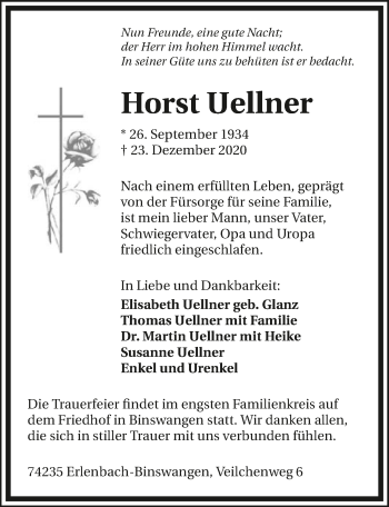 Traueranzeige von Horst Uellner von GESAMT