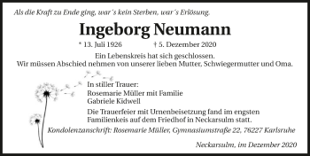 Traueranzeige von Ingeborg Neumann von GESAMT