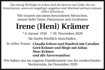 Traueranzeige von Irene Krämer von GESAMT