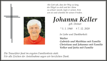 Traueranzeige von Johanna Keller von GESAMT