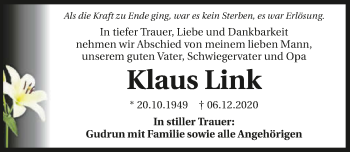 Traueranzeige von Klaus Link von GESAMT