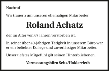 Traueranzeige von Roland Achatz von GESAMT