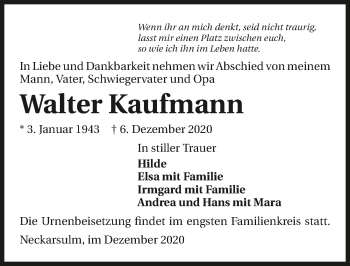 Traueranzeige von Walter Kaufmann von GESAMT