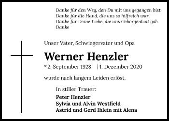 Traueranzeige von Werner Henzler von GESAMT