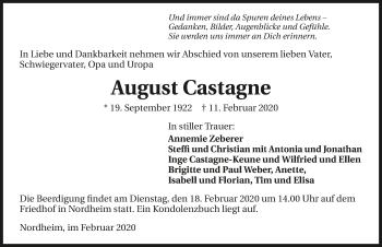 Traueranzeige von August Castagne 