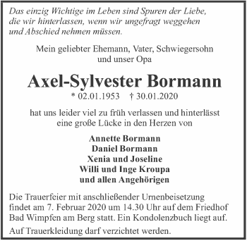 Traueranzeige von Axel-Sylvester Bormann 