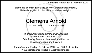 Traueranzeige von Clemens Arnold 