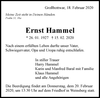 Traueranzeige von Ernst Hammel 