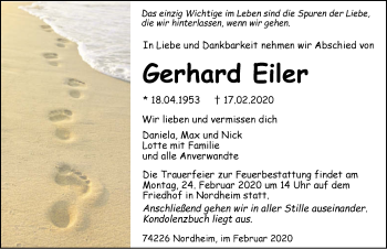 Traueranzeige von Gerhard Eiler 