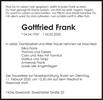 Traueranzeige von Gottfried Frank 