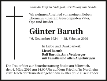 Traueranzeige von Günter Baruth 