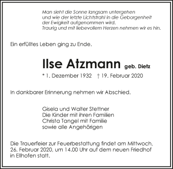Traueranzeige von Ilse Atzmann 