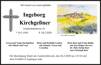 Traueranzeige von Ingeborg Kirchgeßner 