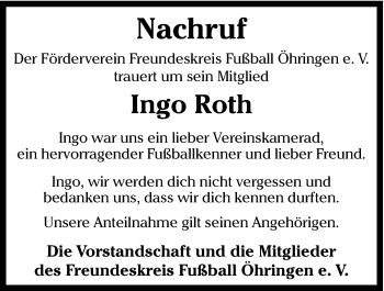 Traueranzeige von Ingo Roth 