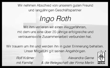 Traueranzeige von Ingo Roth 