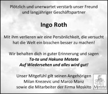 Traueranzeige von Ingo Roth 