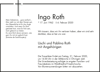 Traueranzeige von Ingo Roth 