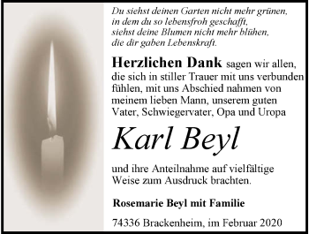 Traueranzeige von Karl Beyl 