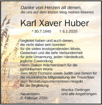 Traueranzeige von Karl Xaver Huber 