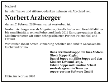 Traueranzeige von Norbert Arzberger 