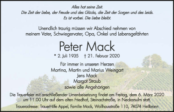 Traueranzeige von Peter Mack 