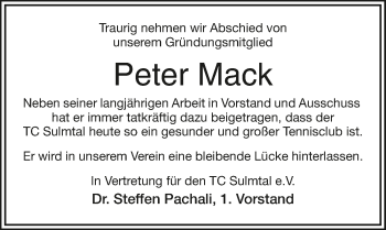 Traueranzeige von Peter Mack 