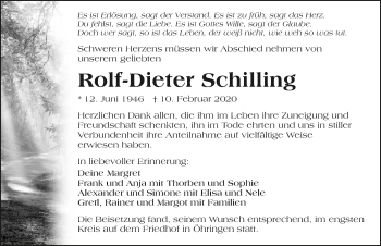 Traueranzeige von Rolf-Dieter Schilling 