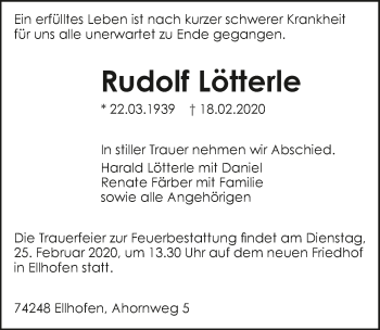 Traueranzeige von Rudolf Lötterle 