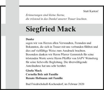 Traueranzeige von Siegfried Mack 
