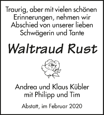 Traueranzeige von Waltraud Rust 