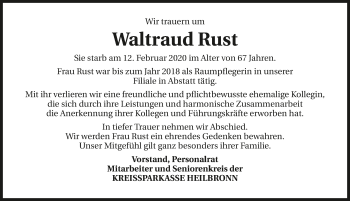 Traueranzeige von Waltraud Rust 