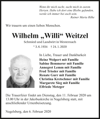 Traueranzeige von Wilhelm Weitzel 