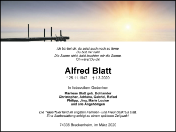 Traueranzeige von Alfred Blatt 