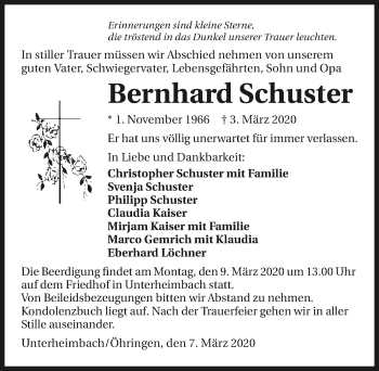 Traueranzeige von Bernhard Schuster 