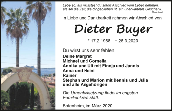 Traueranzeige von Dieter Buyer 