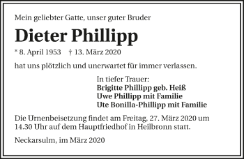 Traueranzeige von Dieter Phillipp 