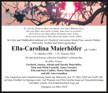 Traueranzeige von Ella-Carolina Maierhöfer 