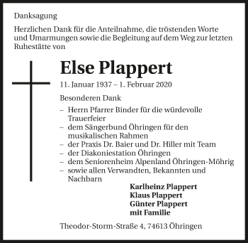 Traueranzeige von Else Plappert 