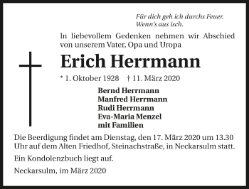 Traueranzeige von Erich Herrmann 