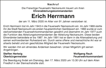 Traueranzeige von Erich Herrmann 