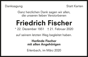 Traueranzeige von Friedrich Fischer 
