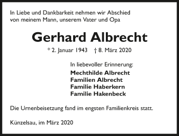 Traueranzeige von Gerhard Albrecht 