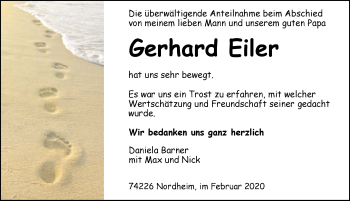 Traueranzeige von Gerhard Eiler 