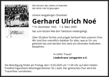 Traueranzeige von Gerhard Ulrich Noé 