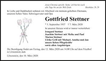 Traueranzeige von Gottfried Stettner 
