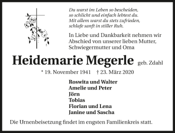 Traueranzeige von Heidemarie Megerle 