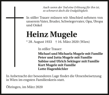 Traueranzeige von Heinz Mugele 