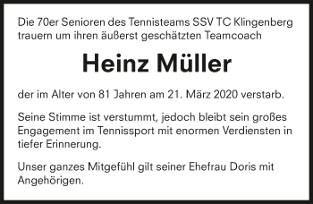 Traueranzeige von Heinz Müller 